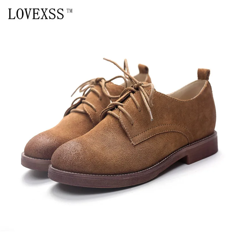 

LOVEXSS Genuine Leather Chelsea Boots 2017 Spring Autumn Thick With Lace-Up Nubuck Leather Martin Boot Brown Woman Bullock Shoes
