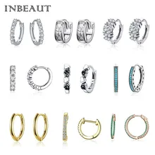 INBEAUT 925 пробы серебряные женские белые и зеленые зрикон круглые серьги-клипс Серебро 925 Оригинальные CZ серьги трендовые ювелирные изделия