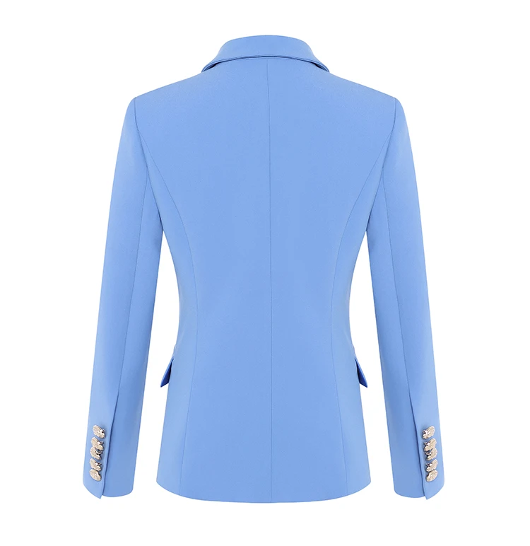 Высокое качество, новая мода, дизайнерский Блейзер, пиджак, женский классический металлический двубортный Блейзер на кнопках со львом, голубой