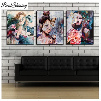 

Full Square/round resin Diamond Painting 5D DIY Diamond embroidery Mosaic Nordic Portrait Beauty Girl With Flowers sale FS5836