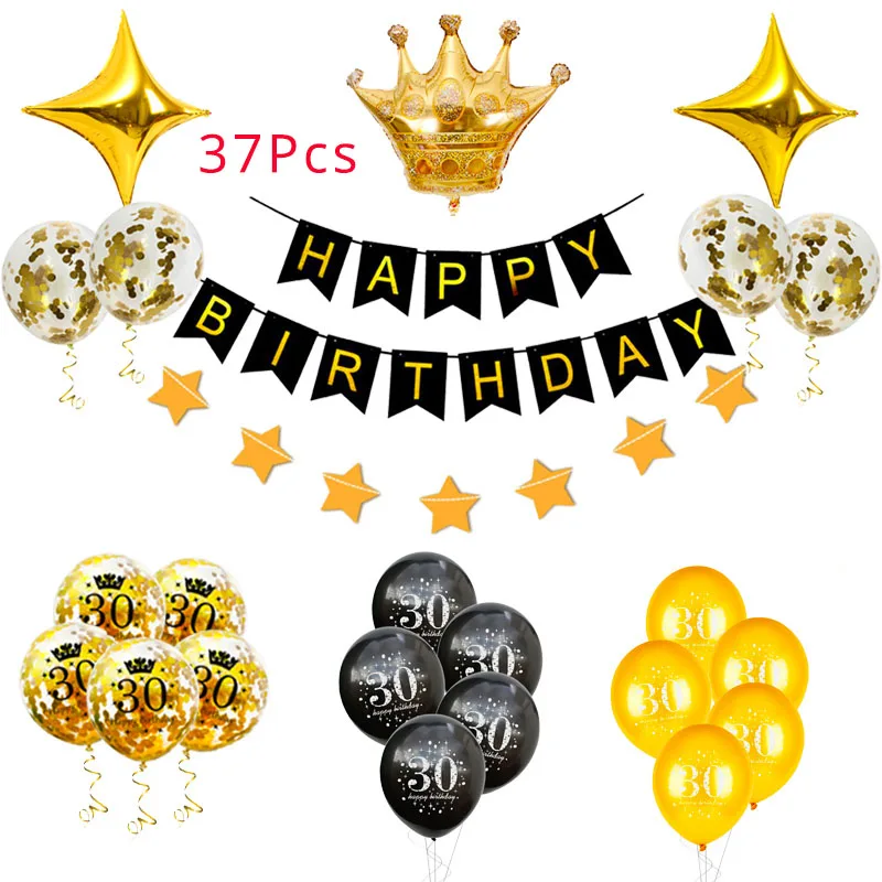 30 40 50 60 украшения на день рождения для взрослых золотой черный номер воздушный шар на день рождения 30 лет свадебное украшение на годовщину - Цвет: 30 balloons set2