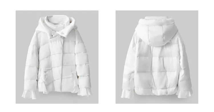 Amii минималистичное Женское зимнее пуховое пальто зима Повседневный однотонный белый пэтчворк Толстый Короткий пуховик с капюшоном