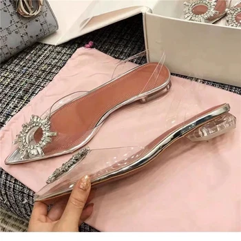 

Front Crystal Decors Sandalias Mujer Clear PVC Women Sandals Pointed Toe Slingback Elegant Ladies Party Women Shoes