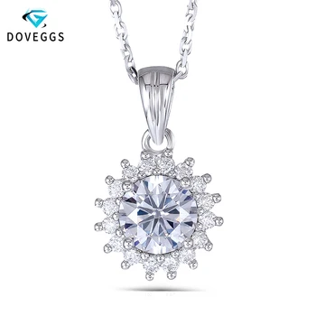 

DovEggs 18K 750 White Gold 1ct carat 6.5mm F Color Moissanite Diamond Pendant Necklaces For Women Sunflower Shaped Pendant