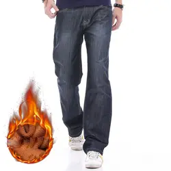 2018 осенние и зимние модели плюс бархатные толстые джинсы мужские свободные прямые Большие размеры мужские деловые длинные брюки размер 29-42