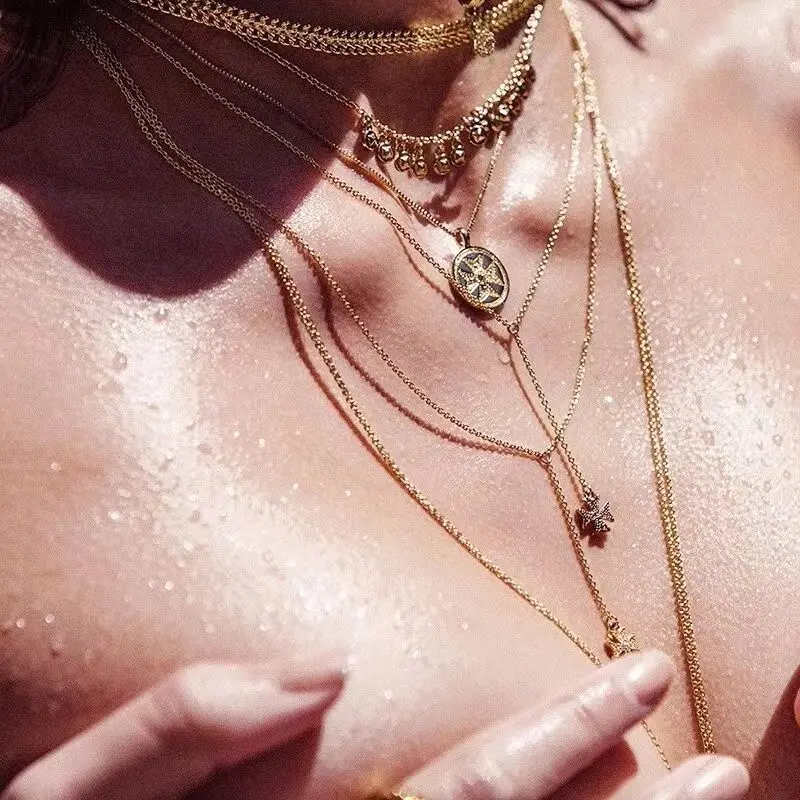 

Hot Chains Necklace Gold Color Multi-layer Coin Tassels Lariat Bar Necklaces Beads Choker Pendants Necklaces For Women Bijoux