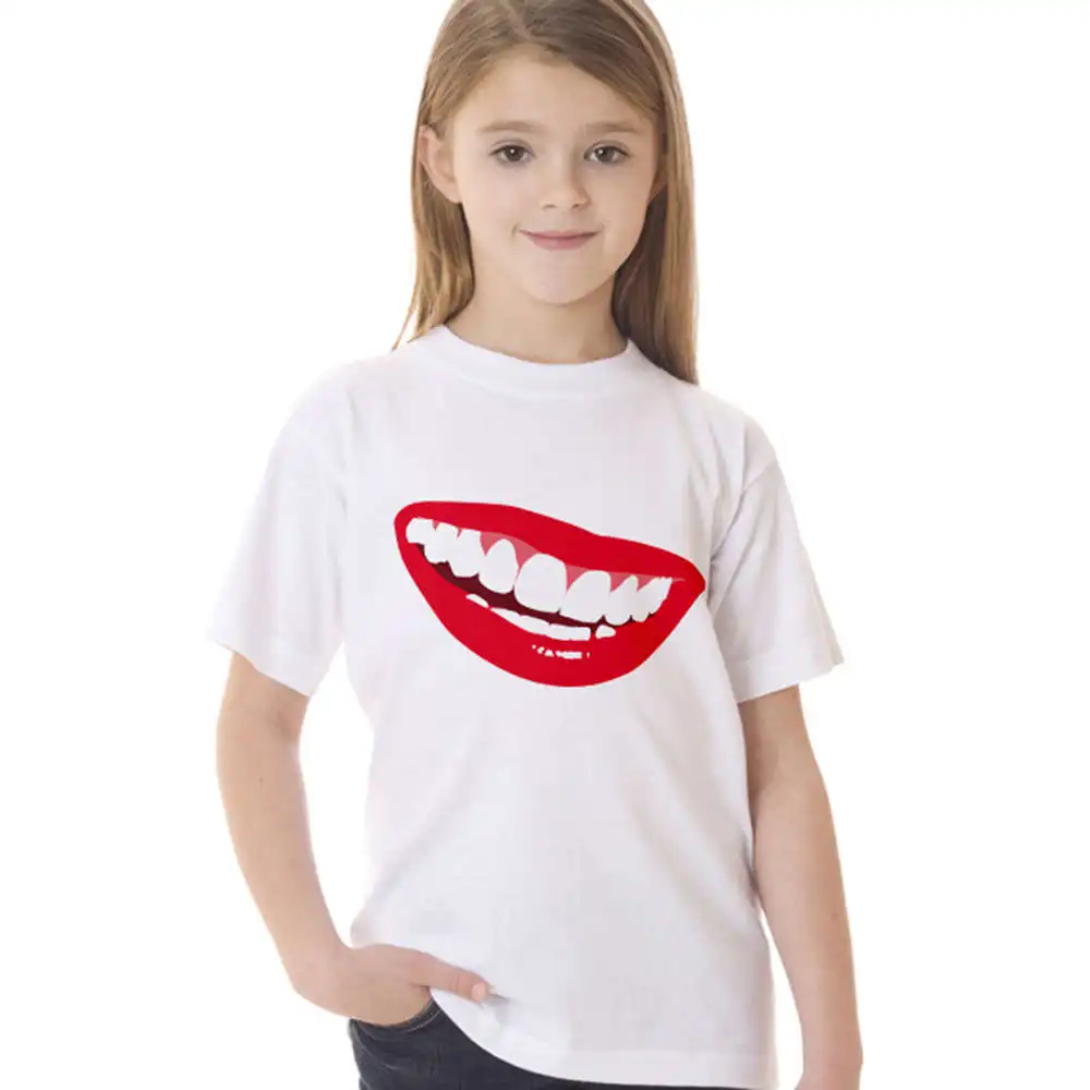 Модная забавная футболка для детей, для девочек, Сексуальная футболка с рисунком красных губ для девочек-подростков, Летние Стильные повседневные футболки хип хоп