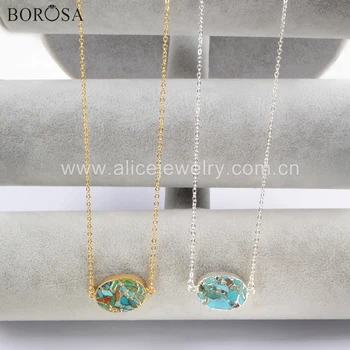 

BOROSA 5PCS Oval Shape Gold Electroplated Copper Natural Turquoises Connector Double Charms for Necklace Jewelry G1705