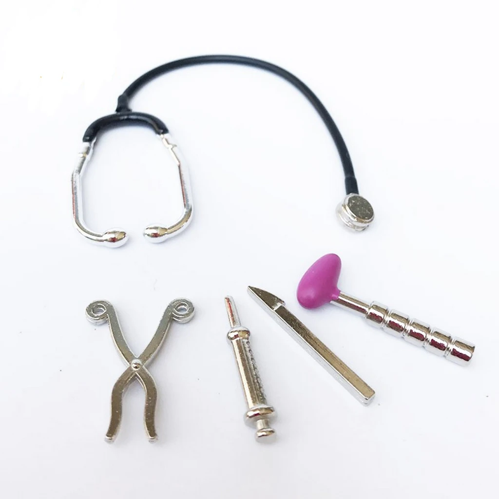 Miniature 5 Pieces Stethoscope Set Pretend Equipment for 1/12 Dolls House Life Scenes Room Items Accessories