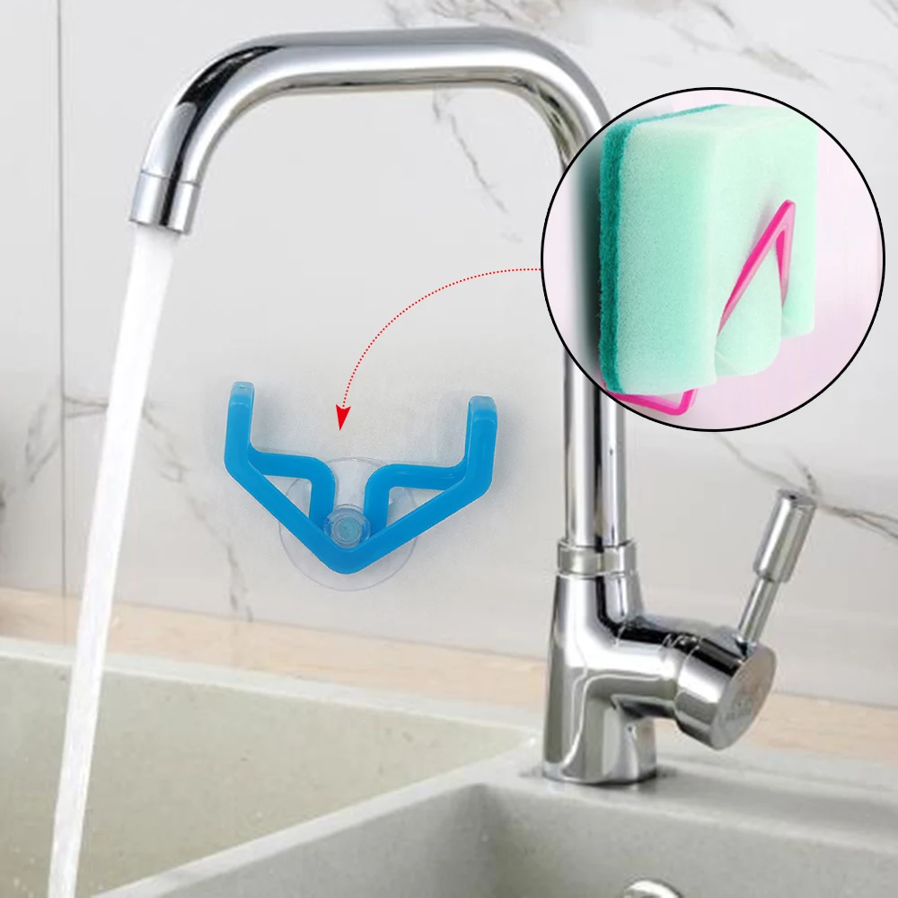 

2PC Home Shower Room Practical Suction Cup Sink Sponge Holder Bathroom Kitchen Gadget Decor Convenient Storage Rack