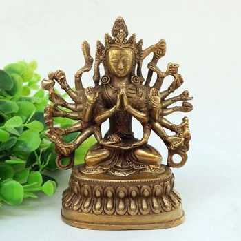 

China Exquisite Old Handwork Brass Thousands Hands Guanyin statue