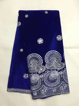 

New French Nigerian sequins lace,African velvet tulle Sequence lace fabric high quality for wedding dress 5yards/lot Royal blue