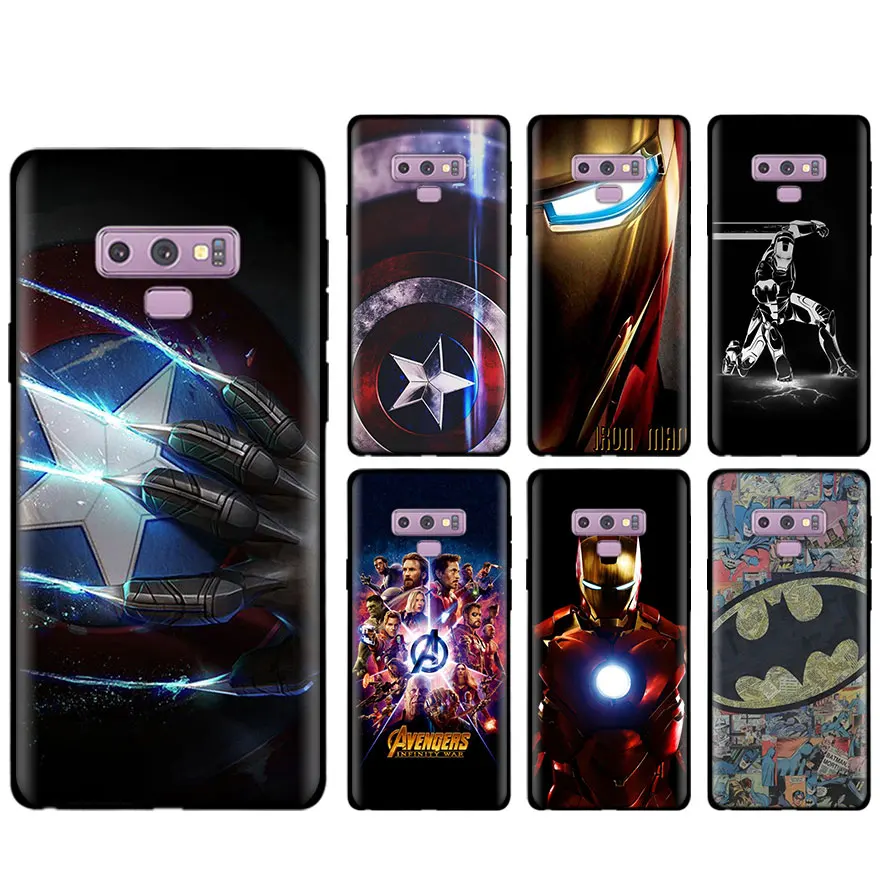 

Marvel Avengers Captain Ironman superheroes Phone cases for Samsung Galaxy S8 S9 Plus Note 9 8 S10 Lite J4 J6 J8 A6 A7 A8 Black