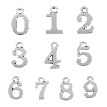 

RAINXTAR Fashion Antique Silver Color Alloy Lucky Birthday Number 0-9 Pendant Charms 16*26mm 50pcs AAC1730