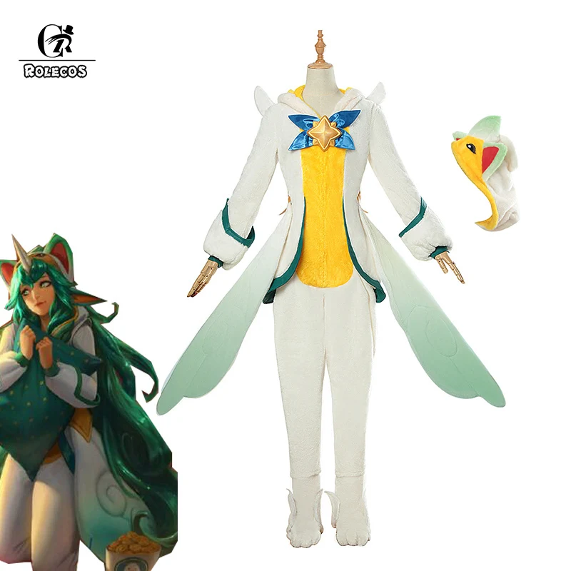 

ROLECOS Game LOL Soraka Cosplay Costume Pajama Star Guardian Soraka Cosplay Costume Winter Pajama for Women Jumpsuit and Wing