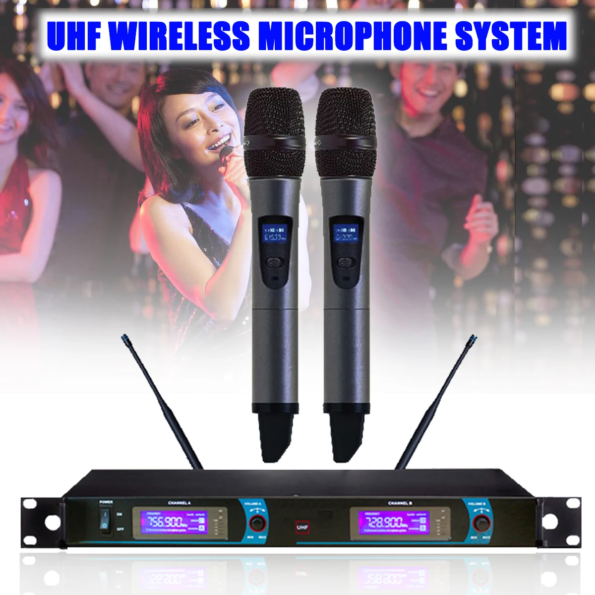 

LCD Display UHF Wireless Dual Handheld Microphone Mic System Home KTV Karaoke DJ Wireless Microphone Profesional