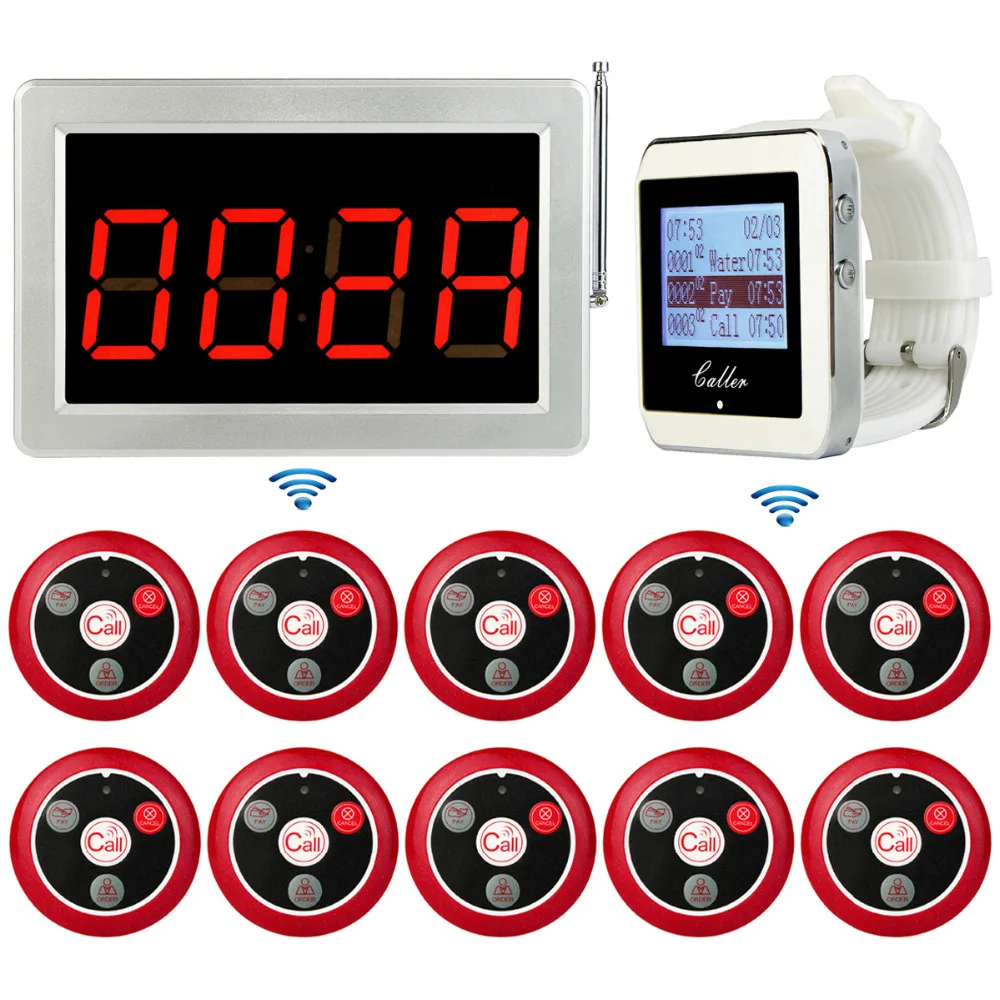 Wireless Pager Restaurant Calling System TIVDIOVoice Reporting Receiver Host Watch Wrist Receiver Call Transmitter Button 433MHz