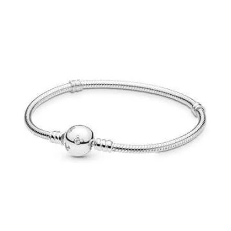 

100% 925 Sterling Silver Round Buckle Bracelet Bangle For Women Original Snake Chain Bracelet DIY Making Jewelry