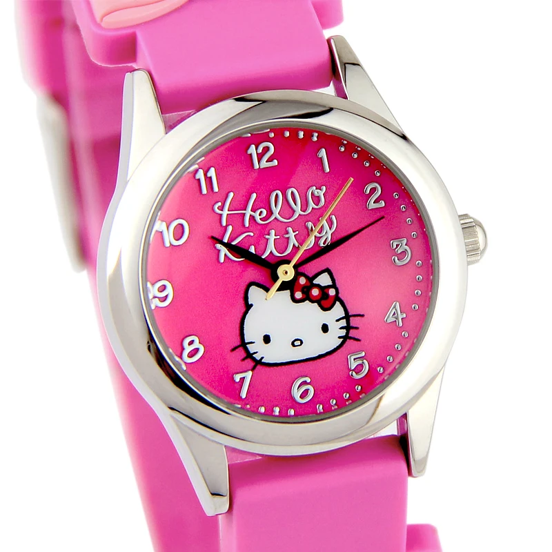 

hello kitty Original kids girls wrist watch Silicone quartz Bow tie children clcoks student fashion cartoon number waterproof