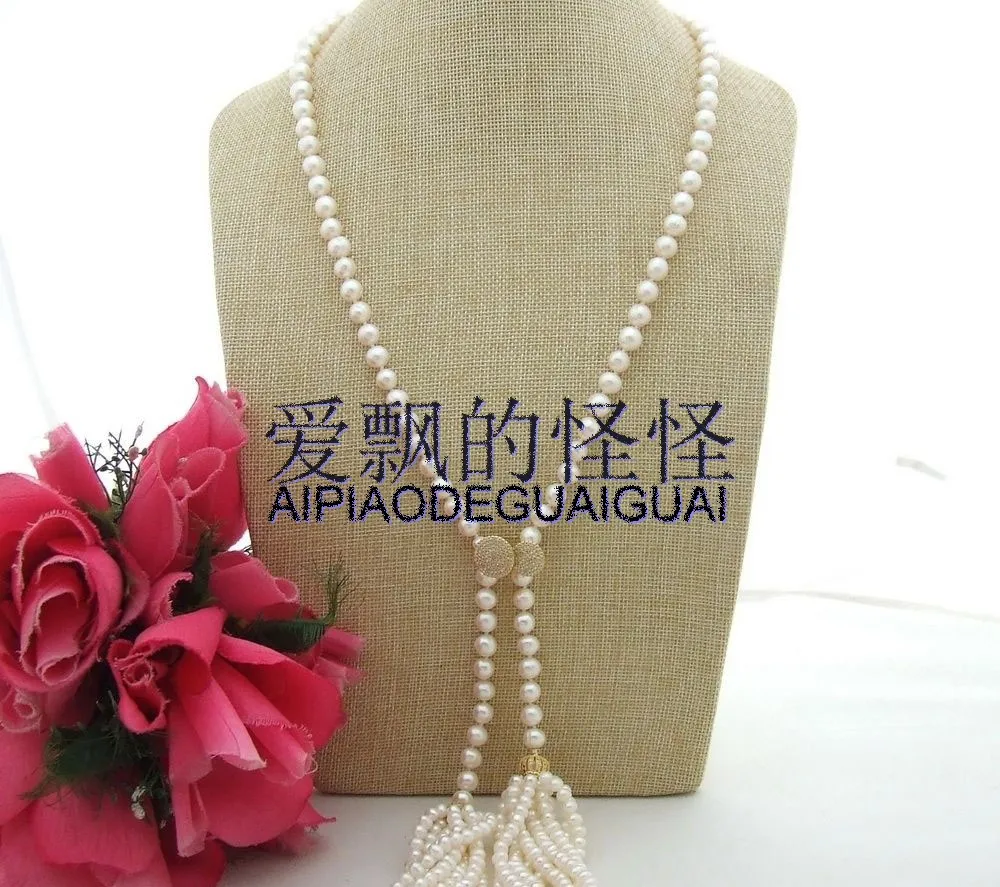 

32" White Pearl Necklace CZ Pendant