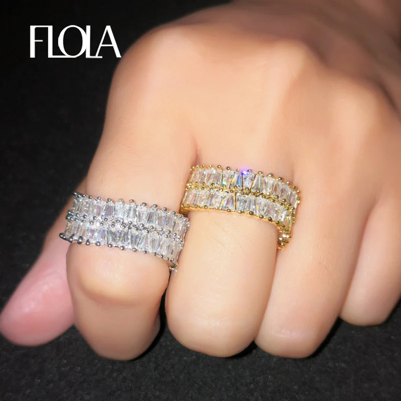 

FLOLA Luxury Wedding Open Cuff Ring For Woman Pave Setting Zircon Adjustable Row Ring Anillos Mujer Women Fashion Jewelry rigf37
