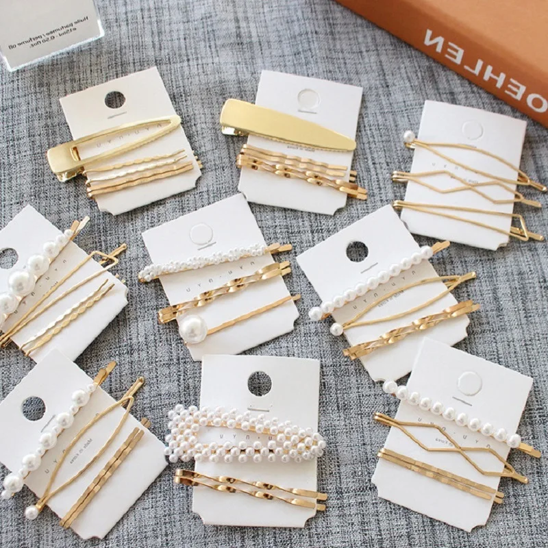 

1 Set Gold Metal Minimalist Geometric Irregular Hair Clips Imitination Pearl Hairpins Barrette Hairgrip Hair Styling Accessories