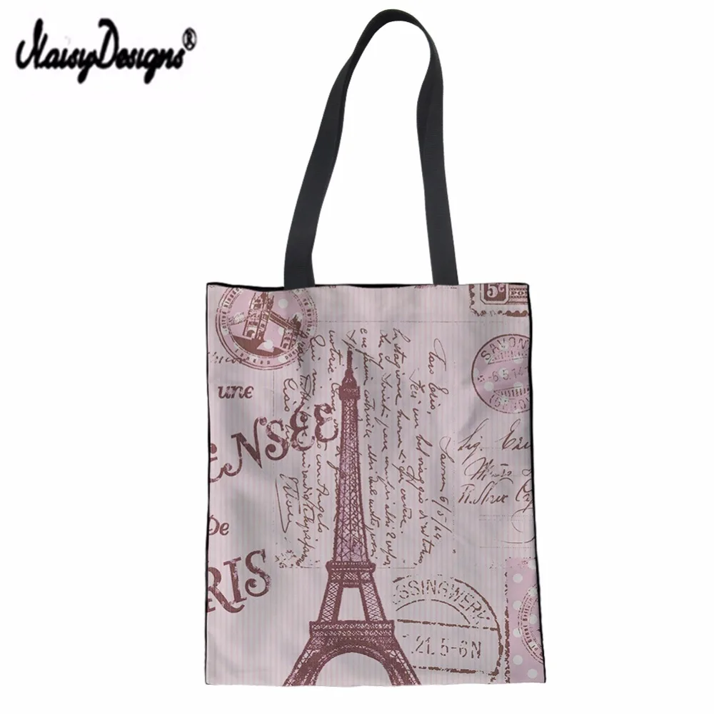 

NOISYDESIGNS Custom Top-handle Bag Paris In Memory Pattern Printing Shopper bag Sac Main Femme Totes Women Student Handbags