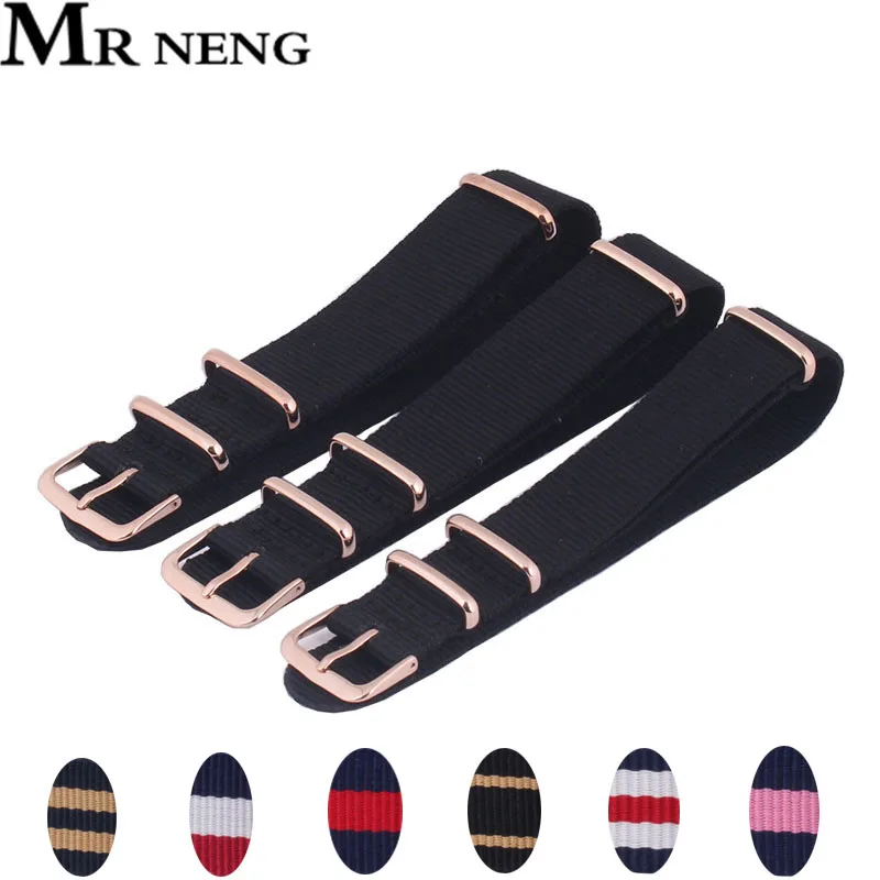 MR NENG Watchband 18 20MM 22mm nato strap Rose gold buckle nato straps Watch band watch strap 9colors Choose strap on for hours MR NENG Watchband 18 20MM 22mm nato strap Rose gold buckle nato straps Watch band watch strap 9colors Choose strap on for hours