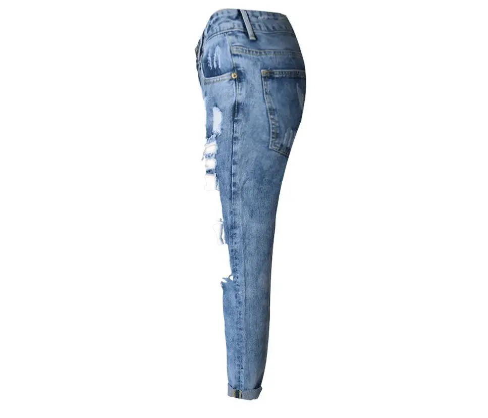 Новые модные рваные джинсовый женский Повседневный тертые с дырками Джинсы бойфренда для женщин обычные длинные рваные джинсы джинсовые брюки