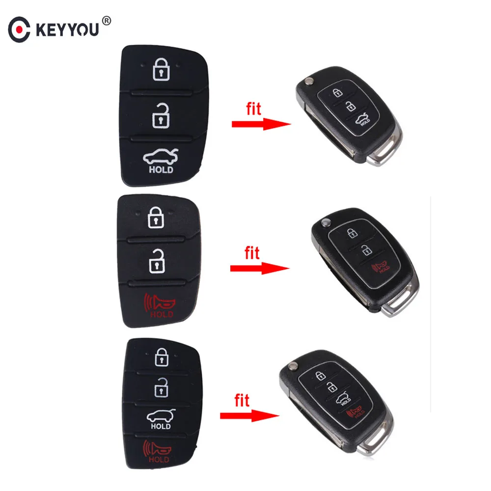 KEYYOU Replacement 3 4 Button Remote Key Fob Case Rubber Pad For
