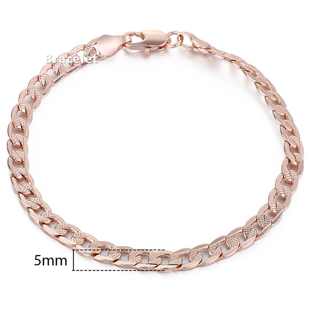for Women Men 585 Rose Gold Copper Curb Cuban Snail Link Chain Bracelet On Hand Hot Party Jewelry Gifts 18cm-23cm GBB1