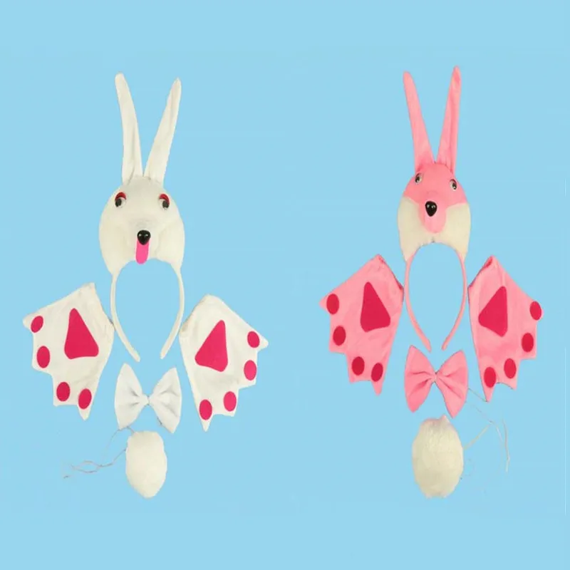 

3D Rabbit Makeup Party Kids Child Animal Ears Hairband Headband Tail Tie Claws Gloves Costume Accessory Halloween Party Favor