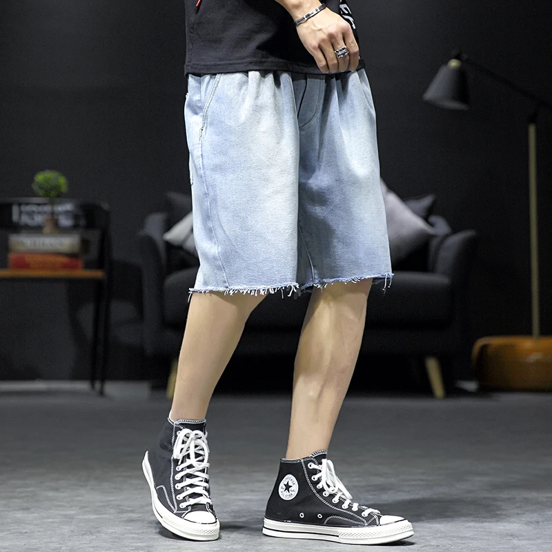 Негабаритный Ripped рваные джинсы Harajuku брюки мужские короткие мужские свободные длиной до колена повседневные шорты летние мужские шорты бренд