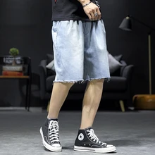 Негабаритный Ripped рваные джинсы Harajuku брюки мужские короткие мужские свободные длиной до колена повседневные шорты летние мужские шорты бренд