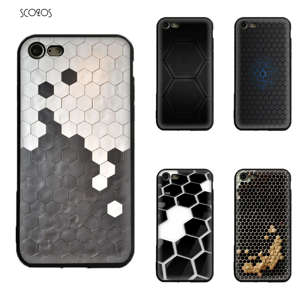SCOZOS Black Honeycomb Pattern Silicone Tpu Phone Case Soft Cover For Iphone 5 5S Se 6 7 8 6S Plus X Xr Xs Max |