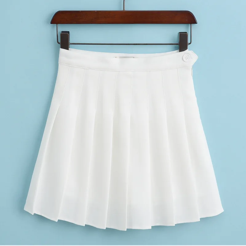 Корейский Японский новые летние Пикантные мини однотонная плиссированная юбка трапециевидной формы тонкий Высокая талия юбка Harajuku школьные юбки для девочек - Цвет: Белый