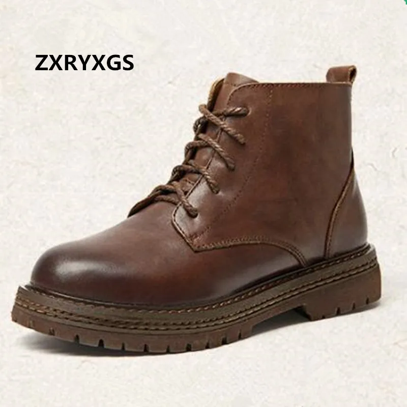 

ZXRYXGS Brand Boots High Quality Cowhide Leather Boots 2018 New Autumn Fashion Casual Shoes Women Shoes Boots Martin Boots Flat