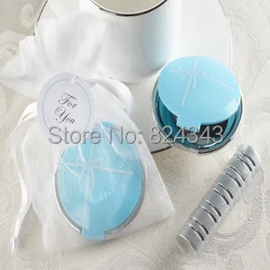Best Selling &quotSomething Blue&quot Mirror Compact in Elegant Organza Pouch Bridal Shower Favors+50pcs/lot+FREE SHIPPING | Дом и сад
