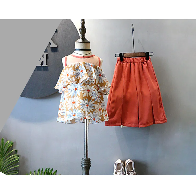 Summer Children's Clothing Girls 2019 Chiffon Ruffle Top+Pants Fashion Girls Clothes Set Teenage Girls Kids Clothing Summer Children's Clothing Girls 2019 Chiffon Ruffle Top+Pants Fashion Girls Clothes Set Teenage Girls Kids Clothing