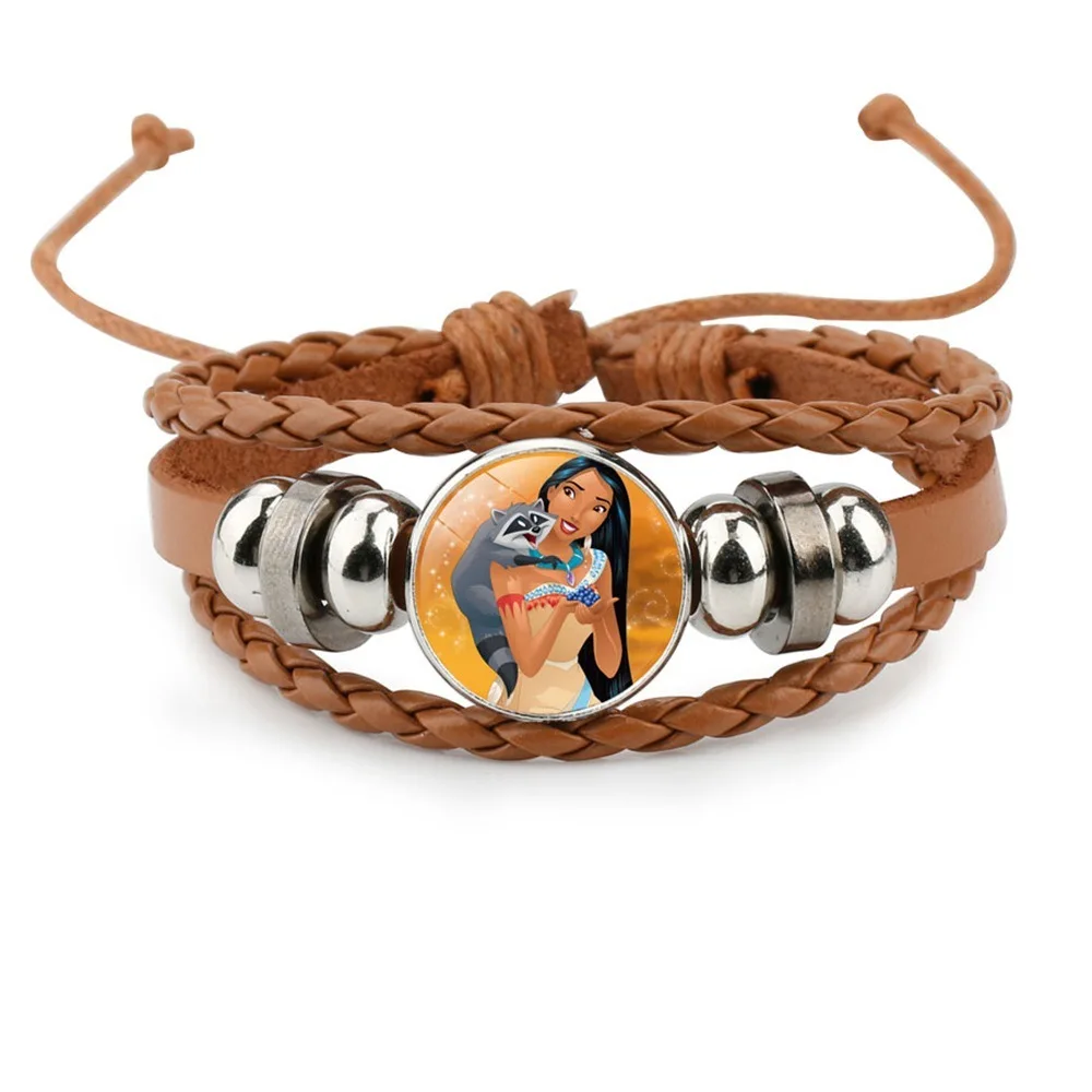 

New Cartoon Pocahontas Poka A. Hontas Pocahontas Princess leather bracelets adjustable bracelets for kids girls gifts drop ship