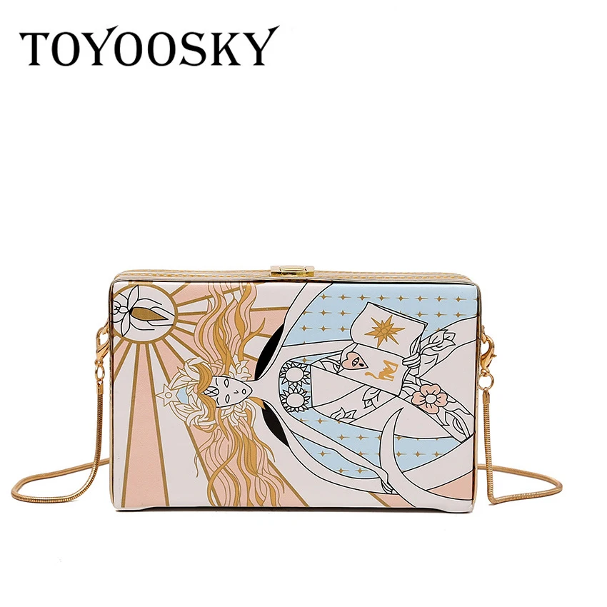 

TOYOOSKY 2018 New Abstract Clutch Women Messenger Bag Fashion Box Chain Shoulder Bag High Quality PU Leather Lady Crossbody bag