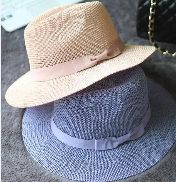 Дропшиппинг летнее солнце шляпу Для женщин Плоской соломенной шляпе Панама Пляж Шапки для Для женщин