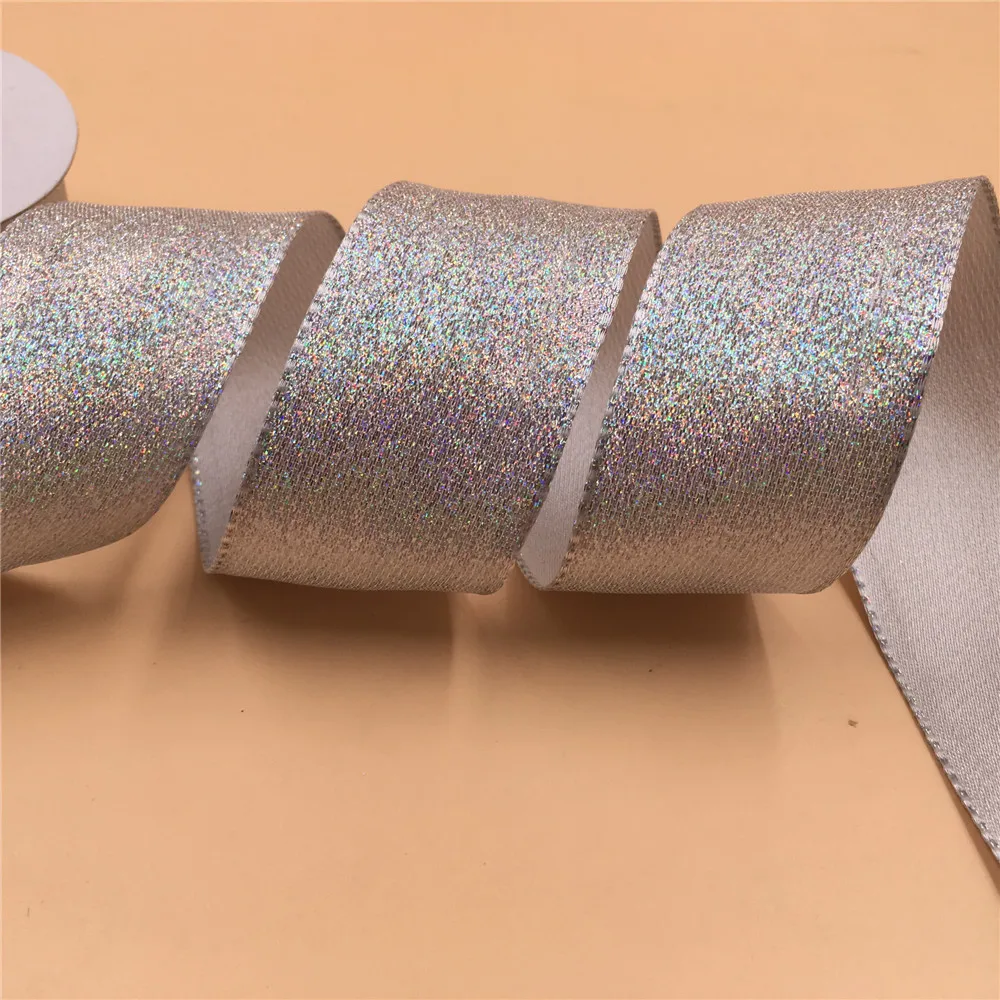 

N2009 38mm X 25yards Wired Edge Silver Laser Metallic Satin Ribbon. Gift Bow,Wedding,Cake Wrap,Tree Decoration,Wreath
