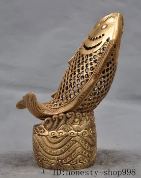 

Christmas Marked Chinese buddhism Temple Brass Fish Barracuda statue Incense Burner Censer Halloween