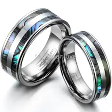 High polish tungsten anillos de compromiso conjunto con doble incrustaciones de abulón para parejas de la boda bands-1 pcs