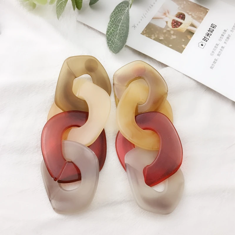 

AOMU 2019 Exaggerate Marble Pattern Acrylic Irregular Circle Link Chain Geometric Resin Acetate Long Drop Earrings for Women