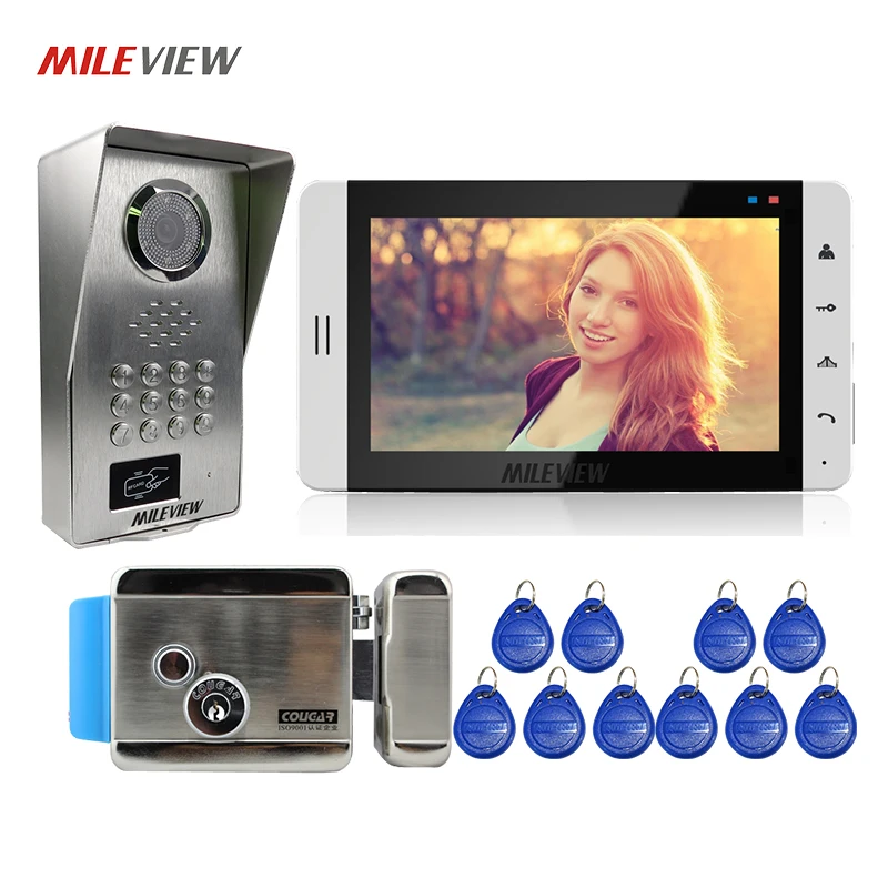 

FREE SHIPPING 7" Touch Key LCD Screen Video Door Phone Intercom System + RFID Code Keypad Unlock Doorbell Camera Mechanical Lock