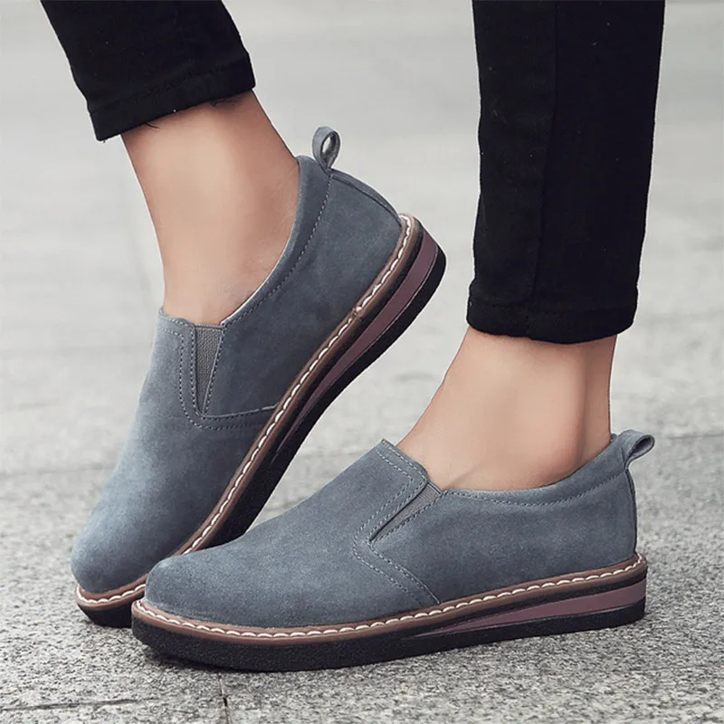 

Women Oxford Flat Casual Shoes Suede Leather Loafers Sewing Elastic Band Slip On Retro Round Toe Flats Fashion Boat Shoes Ladies