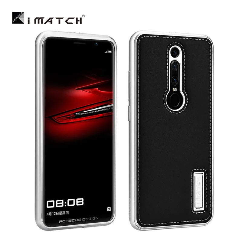 Imatch из натуральной кожи+ Алюминиевый металлический бампер чехол для huawei mate Rs Porsche Дизайн Роскошный Жесткий противоударный Чехол - Цвет: Черный