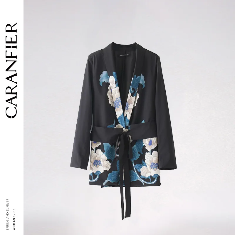 CARANFIER Для женщин пиджаки пальто v-образным вырезом работа Harajuku Befree тонкий элегантный самосовершенствование Винтаж черный животных печати